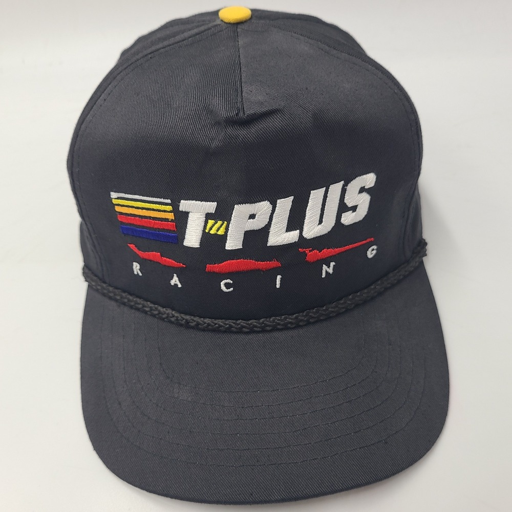 Vintage T-Plus Racing Hat Snapback Black Yellow Rope Engine Treatment Logo Men